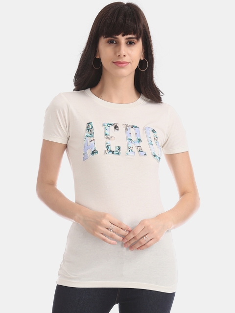 

Aeropostale Women White Printed Round Neck T-shirt