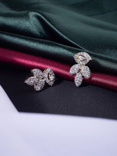 

ZeroKaata Gold-Plated & Handcrafted American Diamond Leaf Shaped Drop Earrings