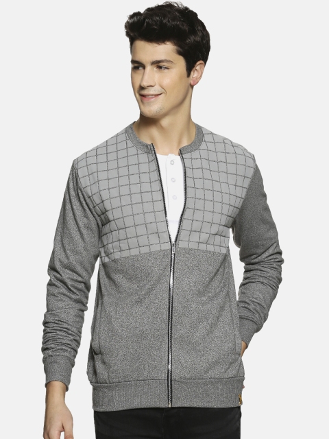

Campus Sutra Men Grey Checked Bomber Jacket