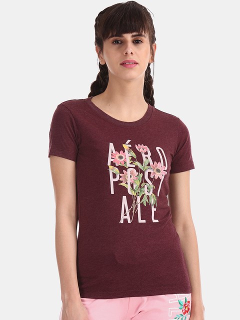 

Aeropostale Women Maroon Printed Round Neck T-shirt