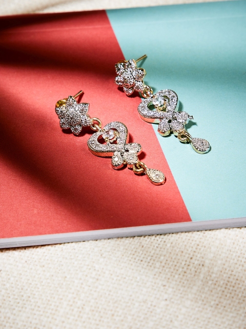 

ZeroKaata Gold-Plated & White Contemporary Handcrafted Drop Earrings