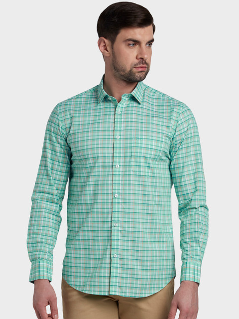 

ColorPlus Men Green Slim Fit Checked Casual Shirt