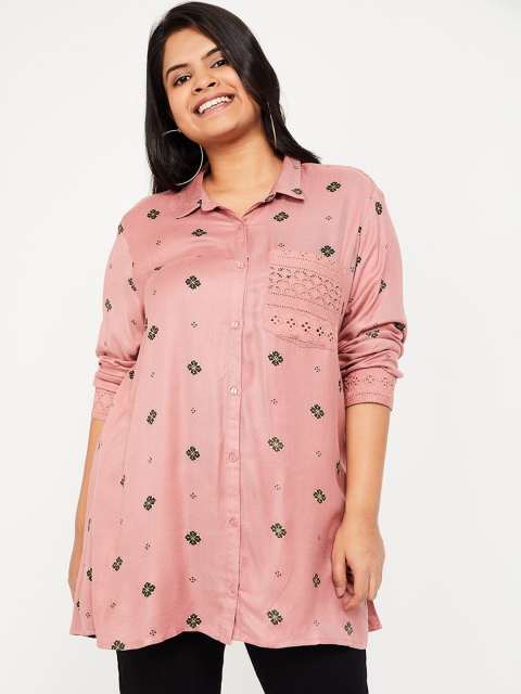 

nexus Plus Size Women Pink Printed Regular Fit Shirt