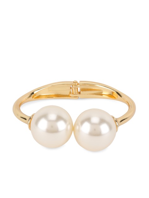 

ANIKAS CREATION Women Gold-Plated Pearl-Studded Cuff Bracelet