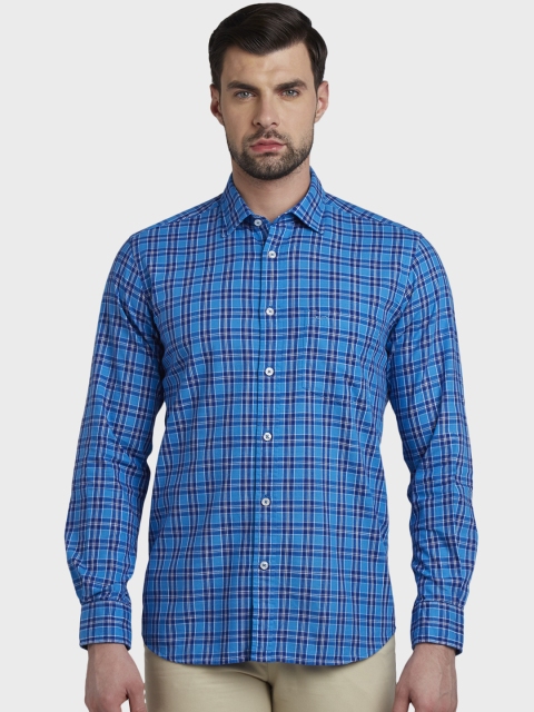 

ColorPlus Men Blue Tailored Fit Checked Casual Shirt