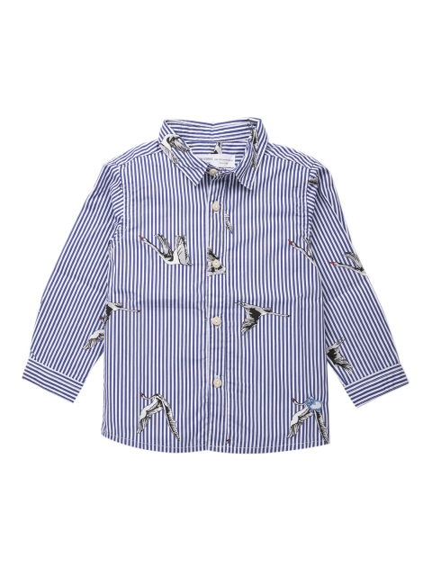 

ZERO THREE Boys Blue & Grey Regular Fit Striped Casual Shirt