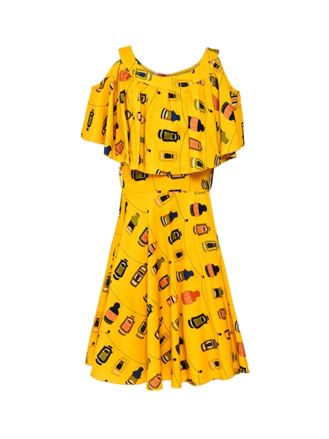 

Aarika Girls Printed Yellow Printed Fit and Flare Dress