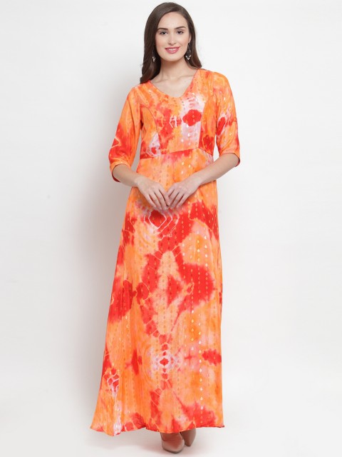 

Aujjessa Women Orange & Red Dyed Maxi Dress