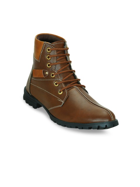 

Get Glamr Men Brown Solid High-Top Flat Boots
