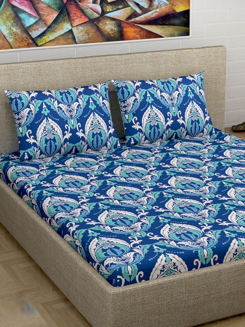 

Divine Casa Blue Ethnic Motifs 180 TC Cotton 1 Queen Bedsheet with 2 Pillow Covers