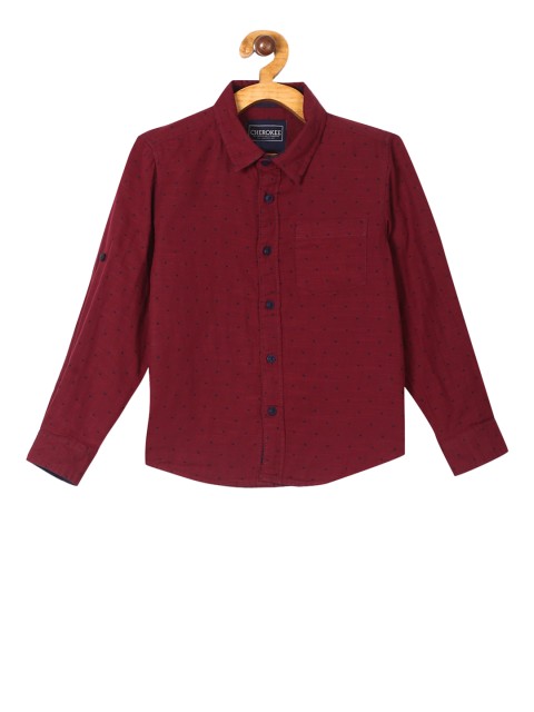

Cherokee Boys Maroon Regular Fit Printed Casual Shirt