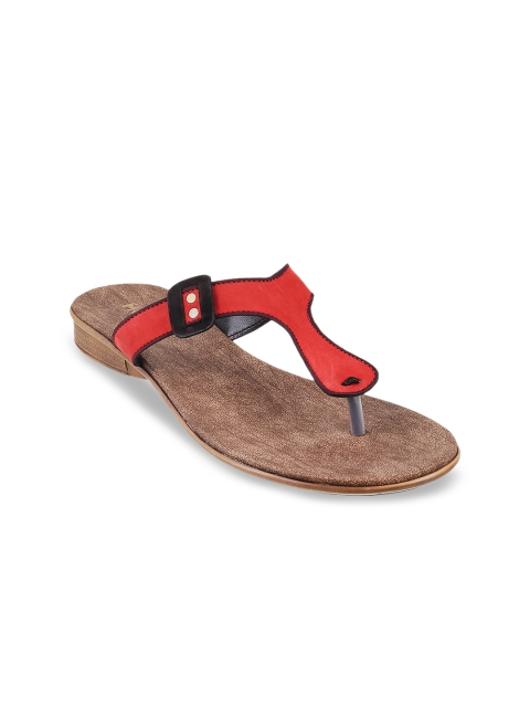 

Mochi Women Red Solid T-Strap Flats