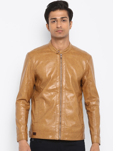 

Mufti Men Tan Brown Solid Leather Jacket