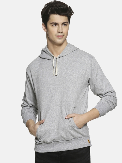 

Campus Sutra Men Grey Solid Hooded Sweatshirt