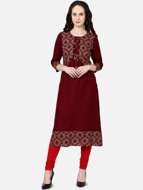 

Globon Impex Women Maroon Printed Straight Kurta