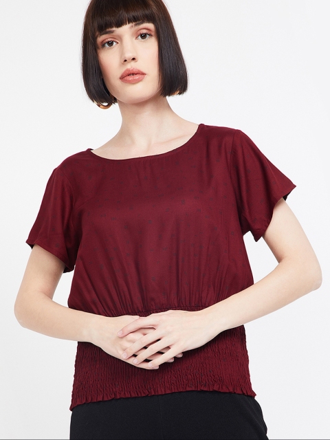 

Bossini Women Burgundy Printed Blouson Top