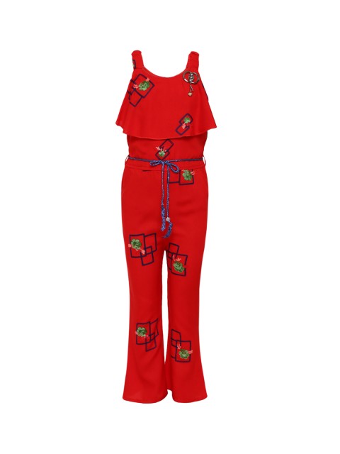 

Aarika Girls Red & Green Printed Basic Jumpsuit