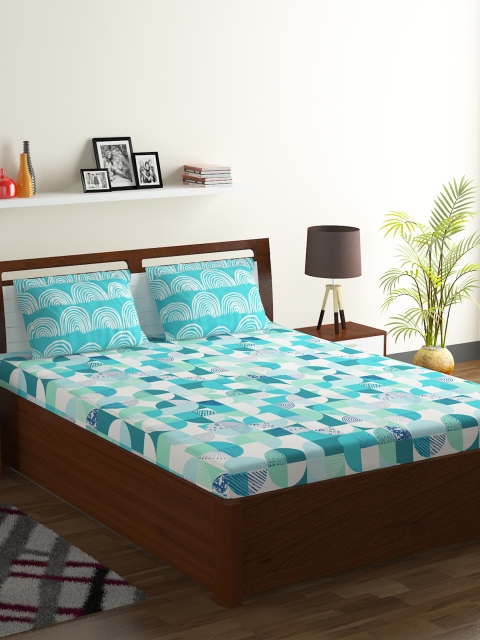 

BOMBAY DYEING Blue Geometric 120 TC Cotton 1 King Bedsheet with 2 Pillow Covers