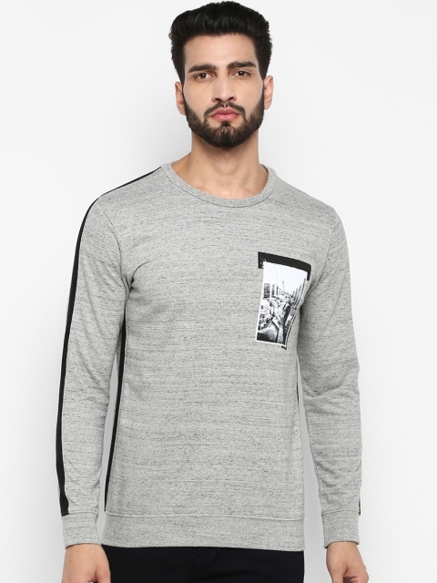 

Mufti Men Grey Melange Printed Sweatshirt