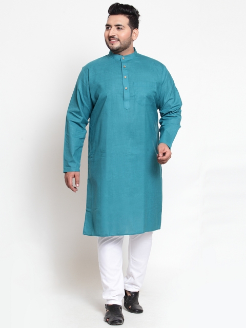 

plusS Men Green & White Solid Kurta with Pyjamas