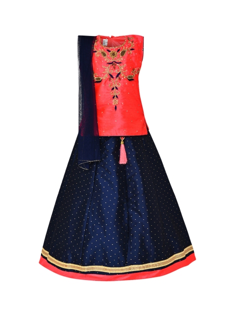 

Aarika Girls Red & Navy Blue Embellished Ready to Wear Lehenga & Blouse with Dupatta