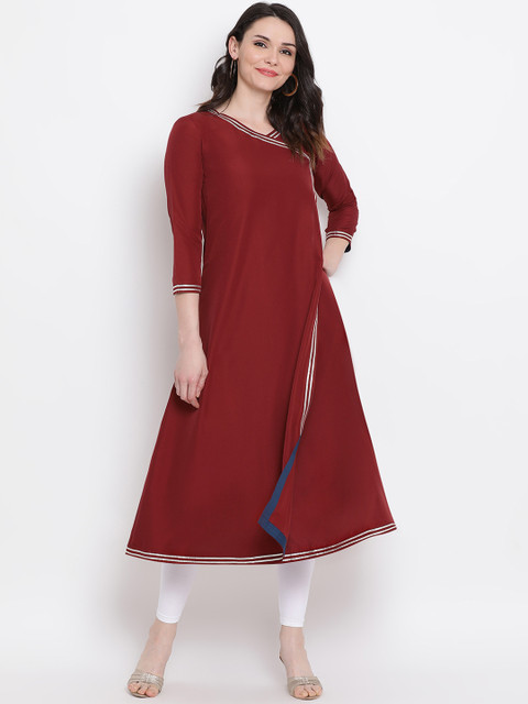 

FABNEST Women Maroon Solid A-Line Kurta