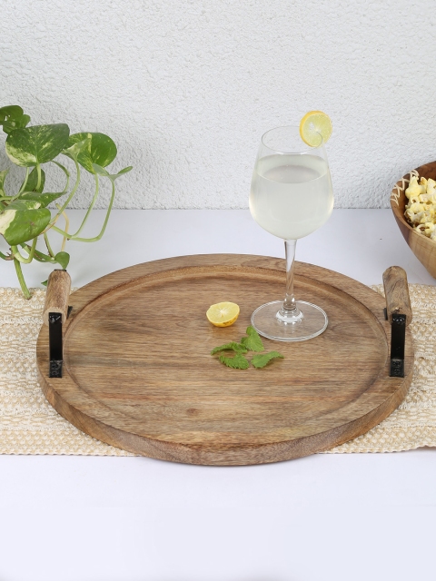 

House This Brown Solid Mandala Mango Circular Serving Tray