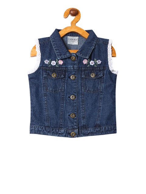 

Cherokee Girls Blue Solid Lightweight Denim Jacket