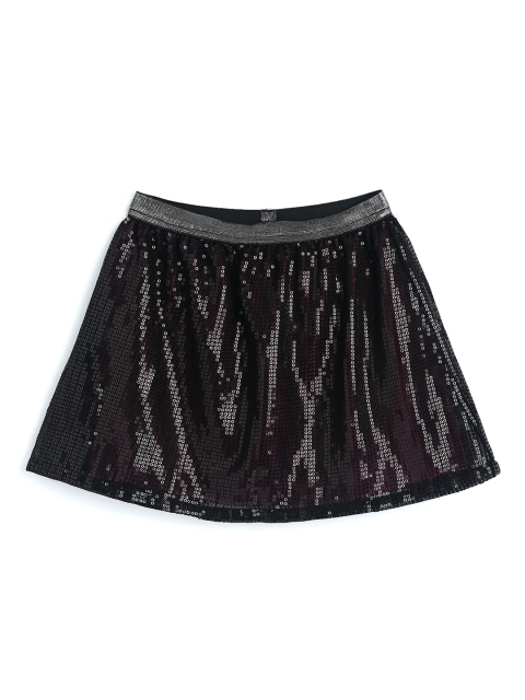 

612 League Girls Black Embellished Pure Cotton A-Line Mini Skirt
