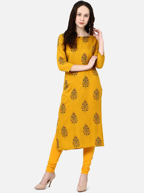 

Globon Impex Women Yellow Printed Straight Kurta