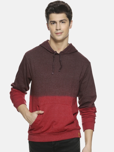 

Campus Sutra Men Maroon & Red Colourblocked Hooded Sweatshirt