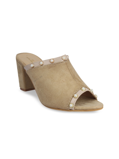 

pelle albero Women Beige Solid Peep Block Heels
