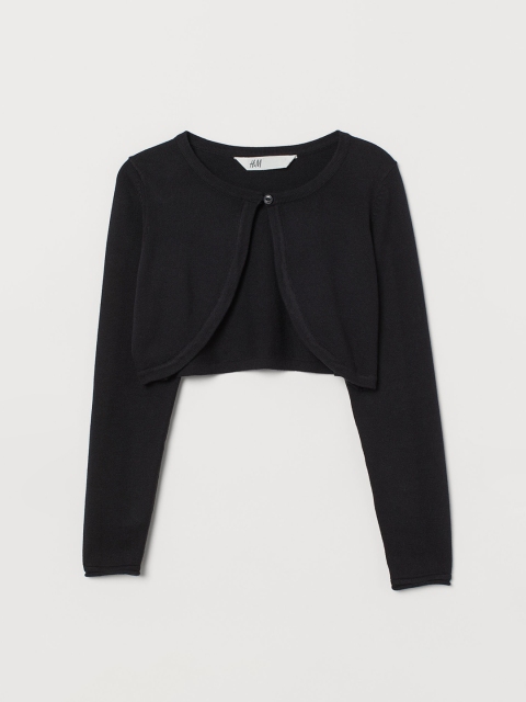

H&M Girls Black Solid Fine-Knit Cotton Bolero