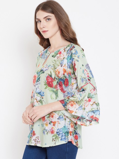 

The Kaftan Company Women Green Floral Print A-Line Top