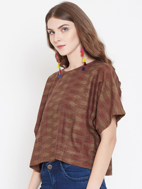 

The Kaftan Company Women Brown Striped Boxy Top