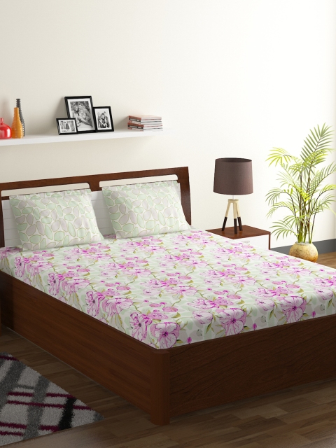 

BOMBAY DYEING Pink & Green Floral 120 TC Cotton 1 King Bedsheet with 2 Pillow Covers