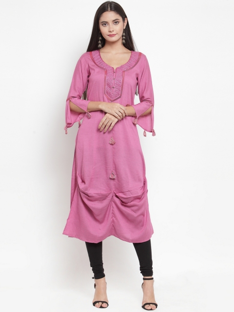 

Aujjessa Women Mauve Embroidered Straight Kurta