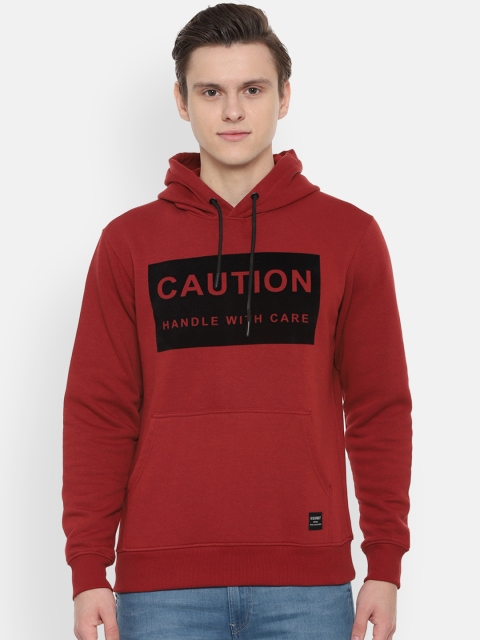 

People Men Red Printed Hooded Sweatshirt