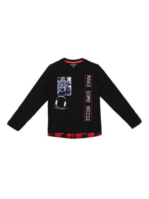 

Pantaloons Junior Boys Black Printed Round Neck Pure Cotton T-shirt