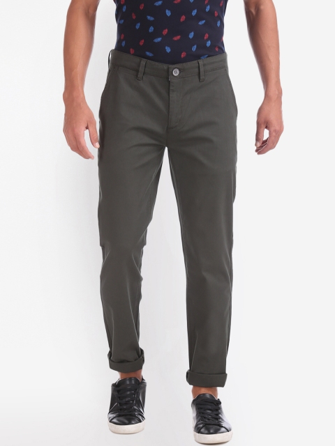 

RUF & TUF Men Olive Green Slim Fit Solid Regular Trousers