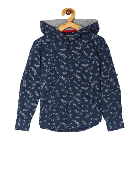 

Cherokee Boys Blue Regular Fit Printed Hooded Casual Shirt