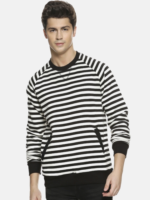 

Campus Sutra Men Black & White Striped Sweatshirt