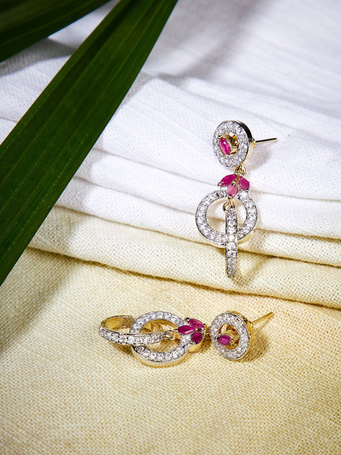 

ZeroKaata Gold-Plated & Handcrafted American Diamond Quirky Drop Earrings