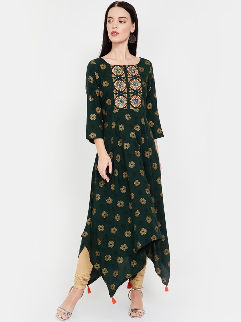 

Melange by Lifestyle Women Green & Beige Printed A-Line Kurta