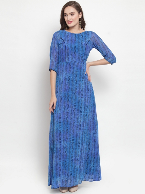 

Aujjessa Women Blue Floral Printed Maxi Dress