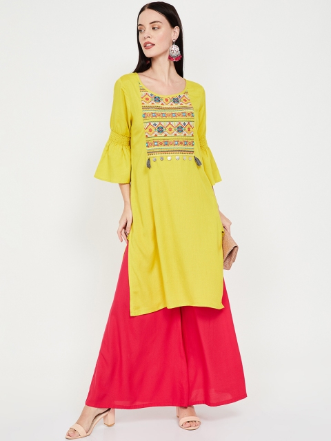 

Melange by Lifestyle Women Yellow Yoke Design Straight Kurta