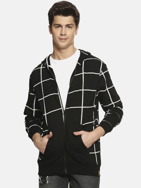 

Campus Sutra Men Black Checked Hooded Sweatshirt