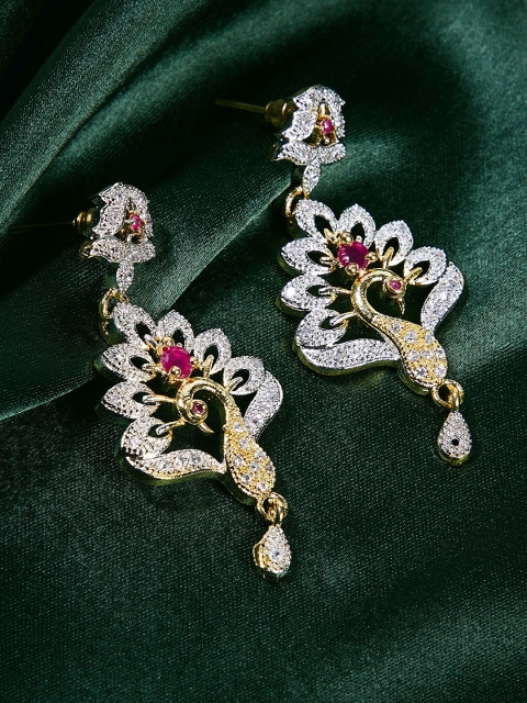 

ZeroKaata Women Gold-Plated Silver-Toned Handcrafted Peacock Shaped Drop Earrings