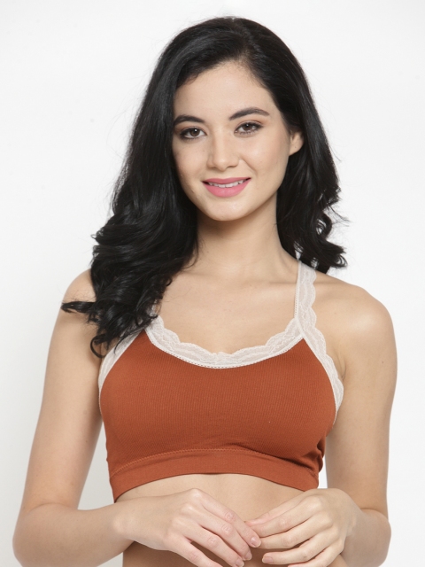 Laceandme Rust Brown Lace Non-Wired Lightly Padded Bralette Bra 4767