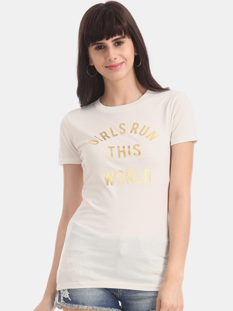 

Aeropostale Women White Printed Round Neck Pure Cotton T-shirt